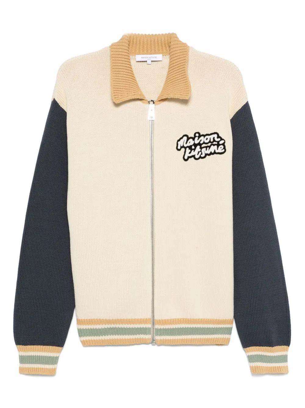 Maison Kitsuné Knitted College Cardigan in Natural for Men