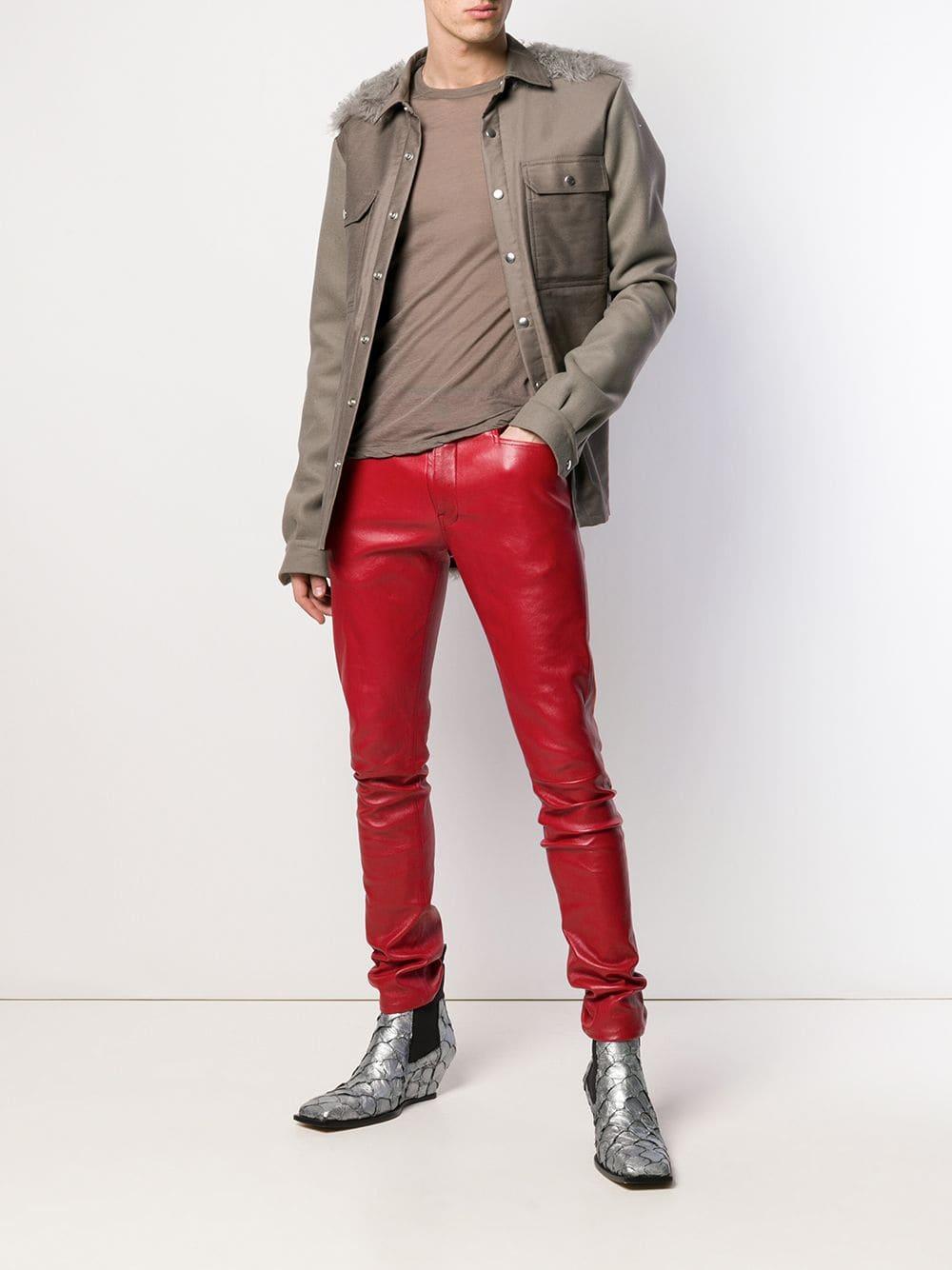 Rick Owens Leather Skinny Pants in Red for Men - Lyst