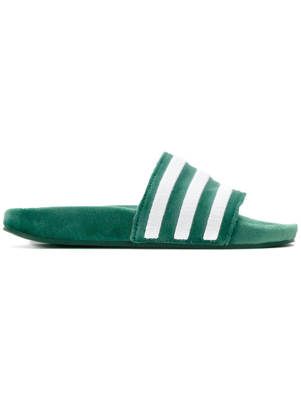 adidas Adilette Velvet Slides in Green 