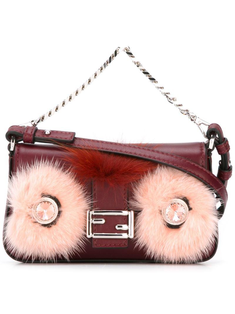 Fendi Micro Baguette Furembellished Crossbody Bag in Brown Lyst