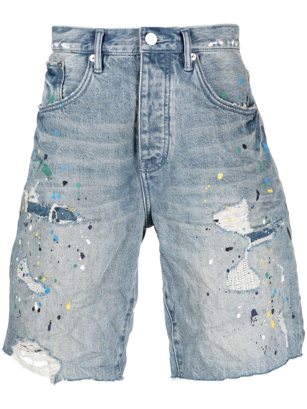 Purple Brand Paint-splatter Denim Shorts in Blue for Men