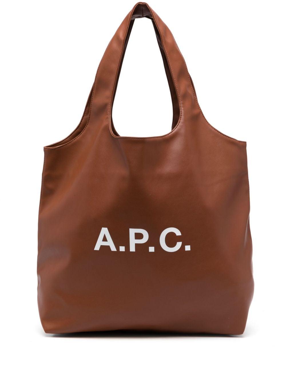 A.P.C. Ninon Logo-print Tote Bag in Brown | Lyst