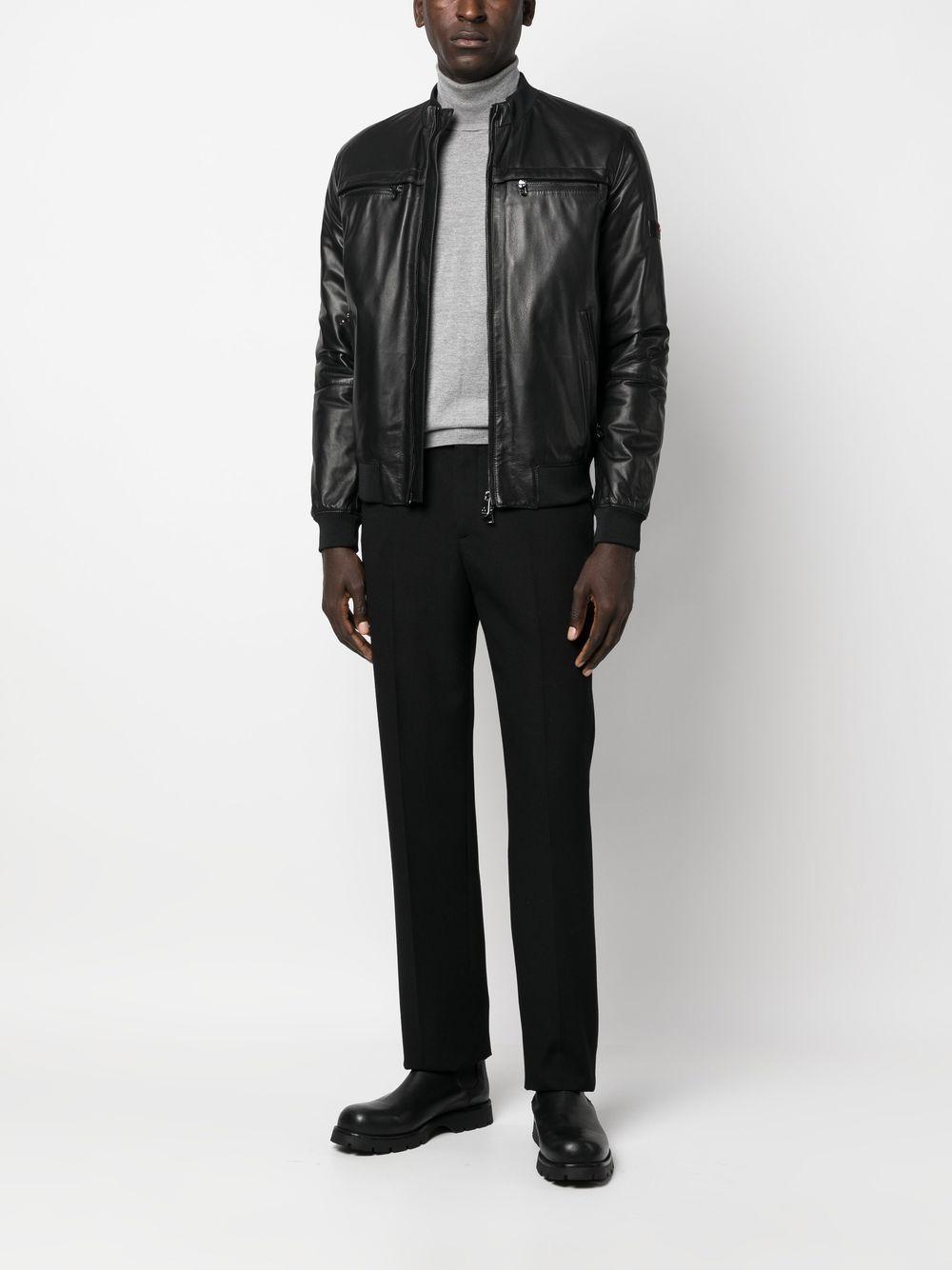 Peuterey Logo-patch Leather Zip-up Jacket in Black for Men | Lyst