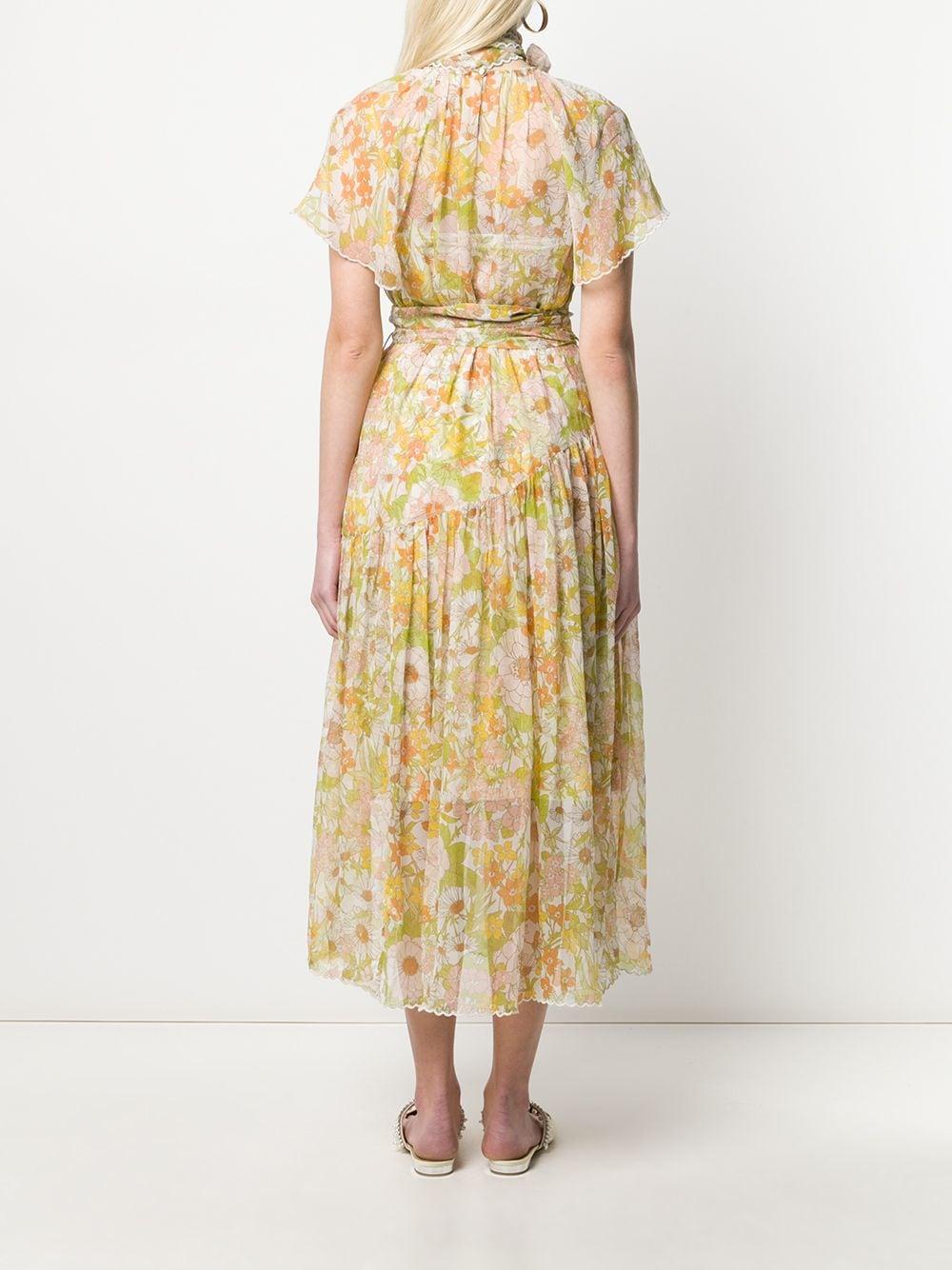 Zimmermann Silk Floral Flared Midi Dress in Pink Lyst