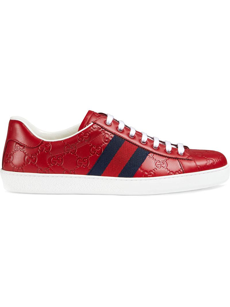 Gucci Ace Signature Sneaker in Red for Men - Lyst
