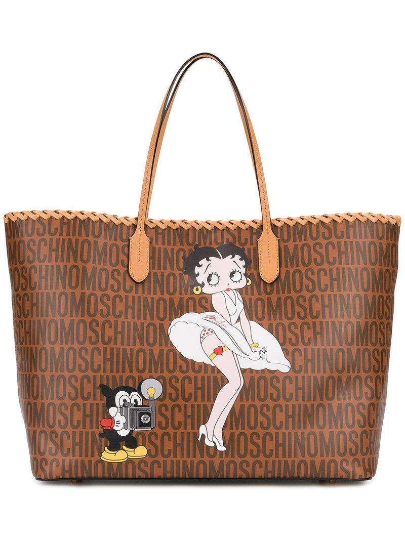 Moschino Leather Betty Boop Tote in Brown | Lyst