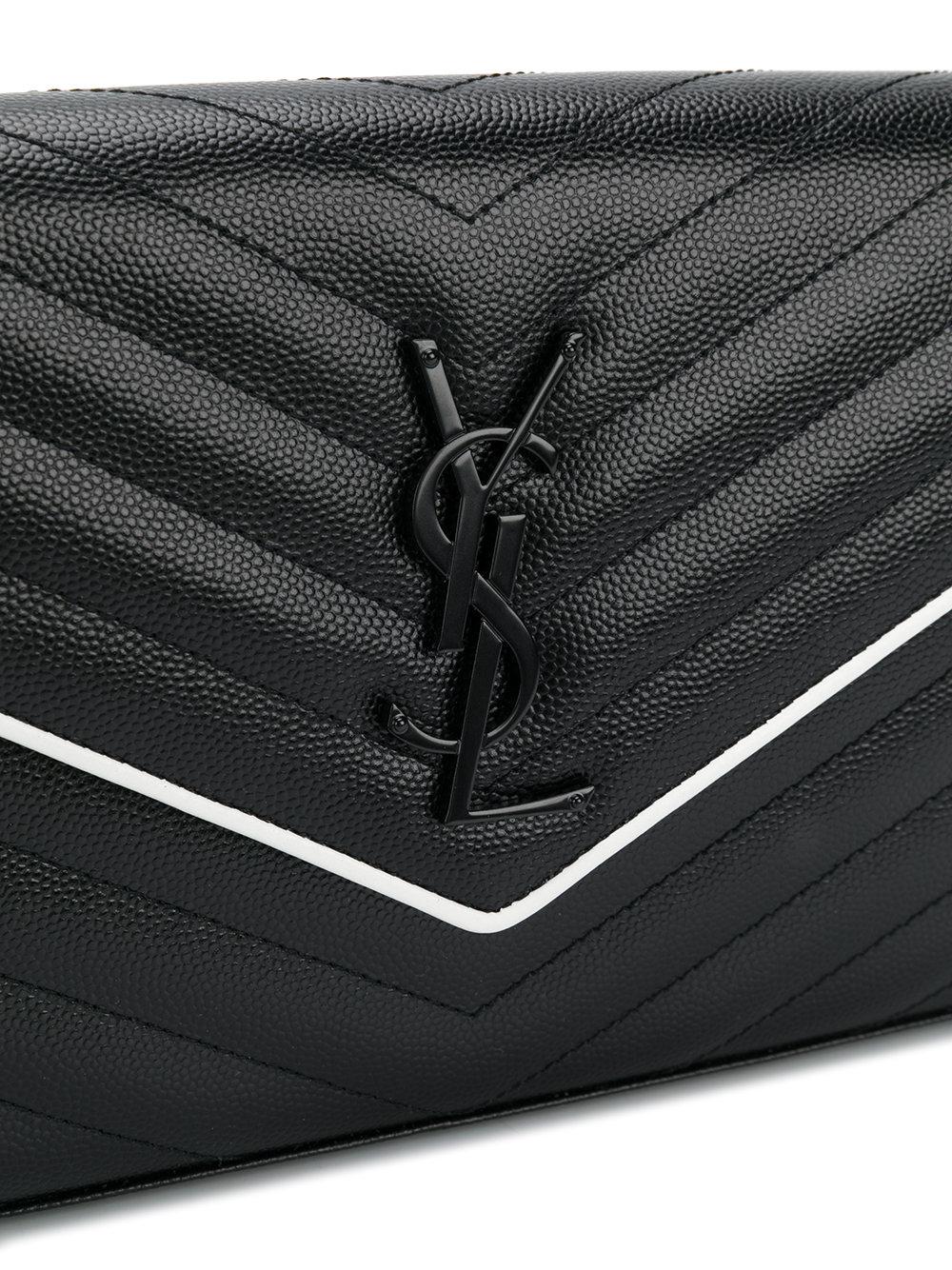 Saint Laurent Long Wallet YSL Monogram Large Flap Black Leather Cassandra  Gold