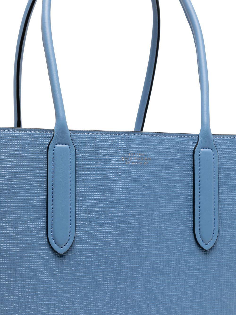 Smythson Logo-print Leather Tote Bag in Blue | Lyst