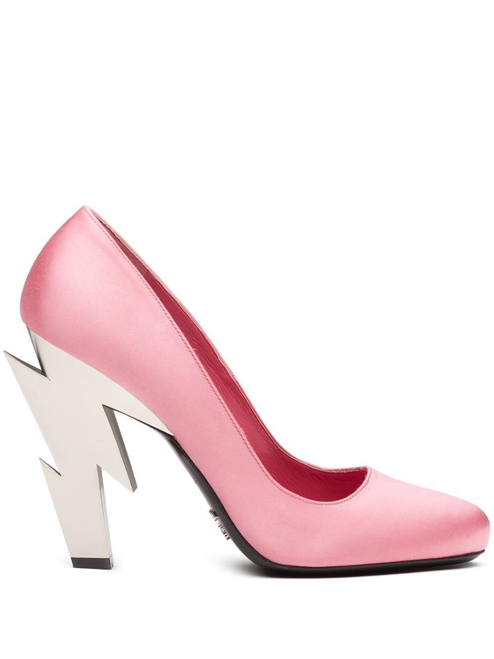 Prada Lightning-bolt Heel Satin Pumps in Pink | Lyst