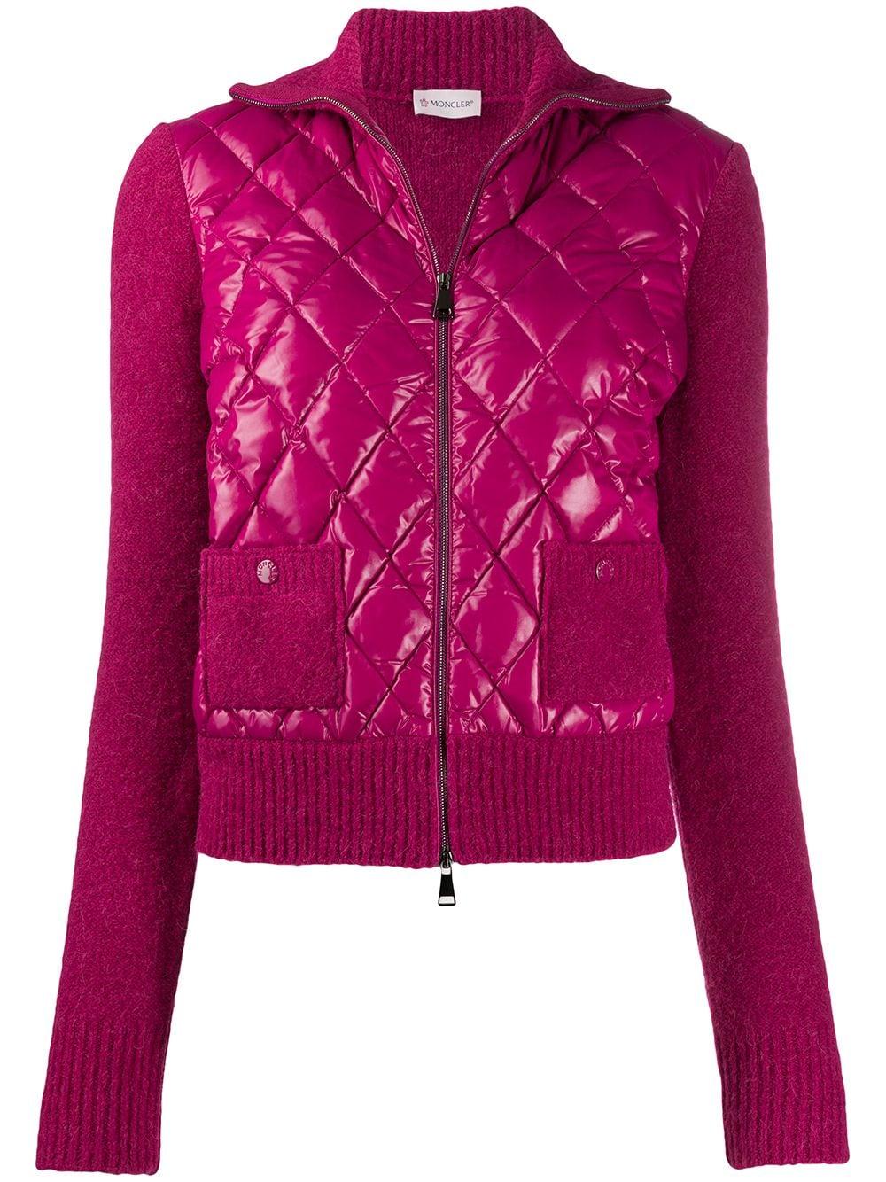Moncler Wool Knitted Sleeves Quilted Puffer Jacket in Pink Lyst