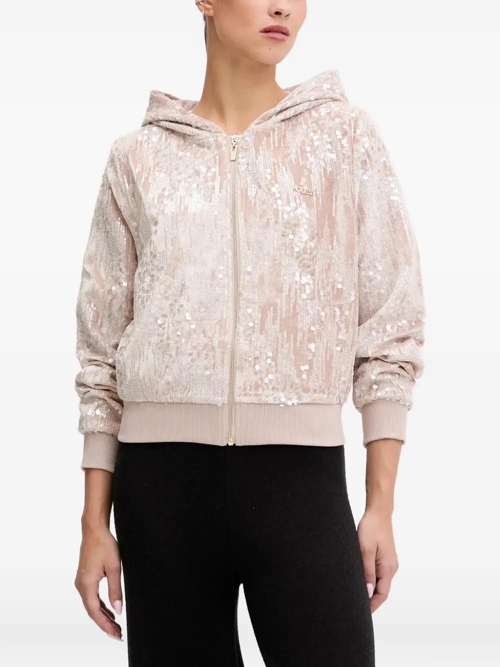 GUESS Women's Cathryn Cropped Hoodie - Recycled Scuba Knit With Logo Drawcords