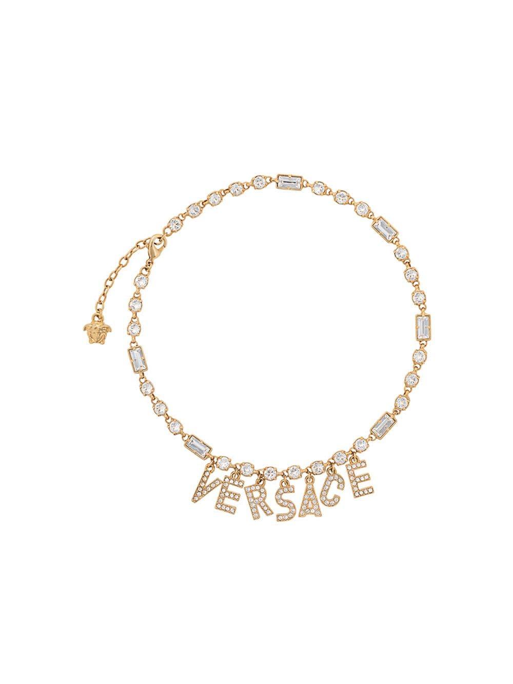 Versace Crystal Logo Pendant Necklace 