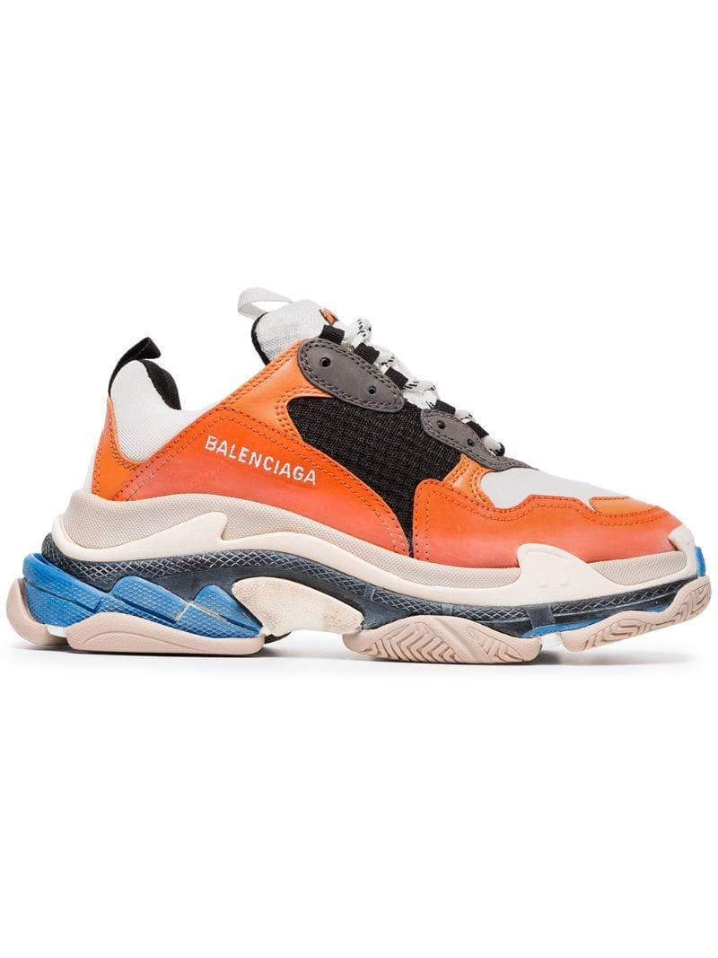 Balenciaga Leer Triple S Oranje Sneakers Met Multi Kleur in het Geel - Lyst