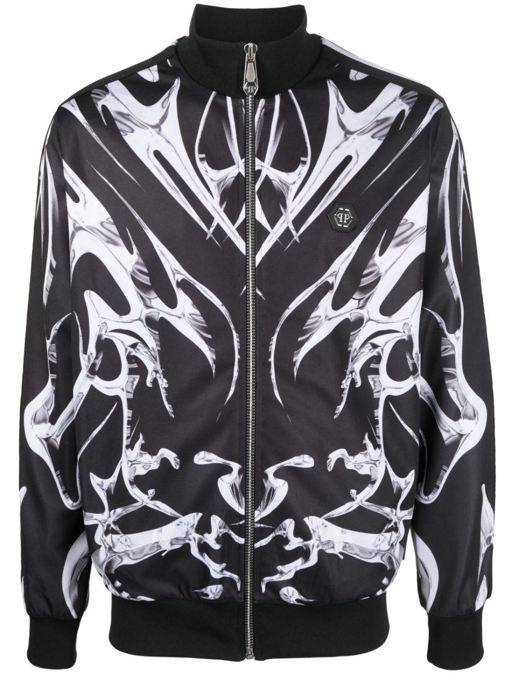 Philipp Plein Graphic-print Zip-up Jacket in Gray for Men | Lyst