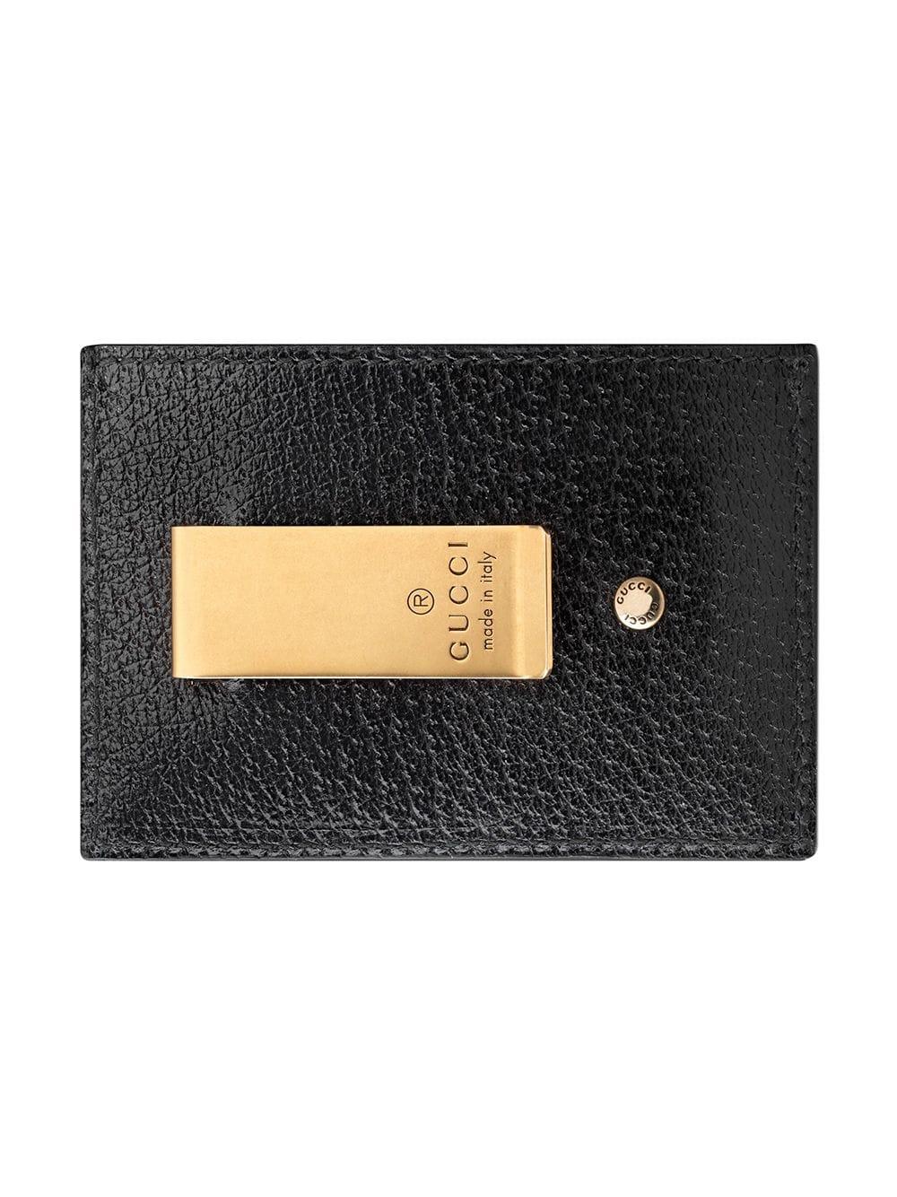 Authentic GUCCI Leather Card Case Money Clip Leather Black GG Bill Crip  Men's