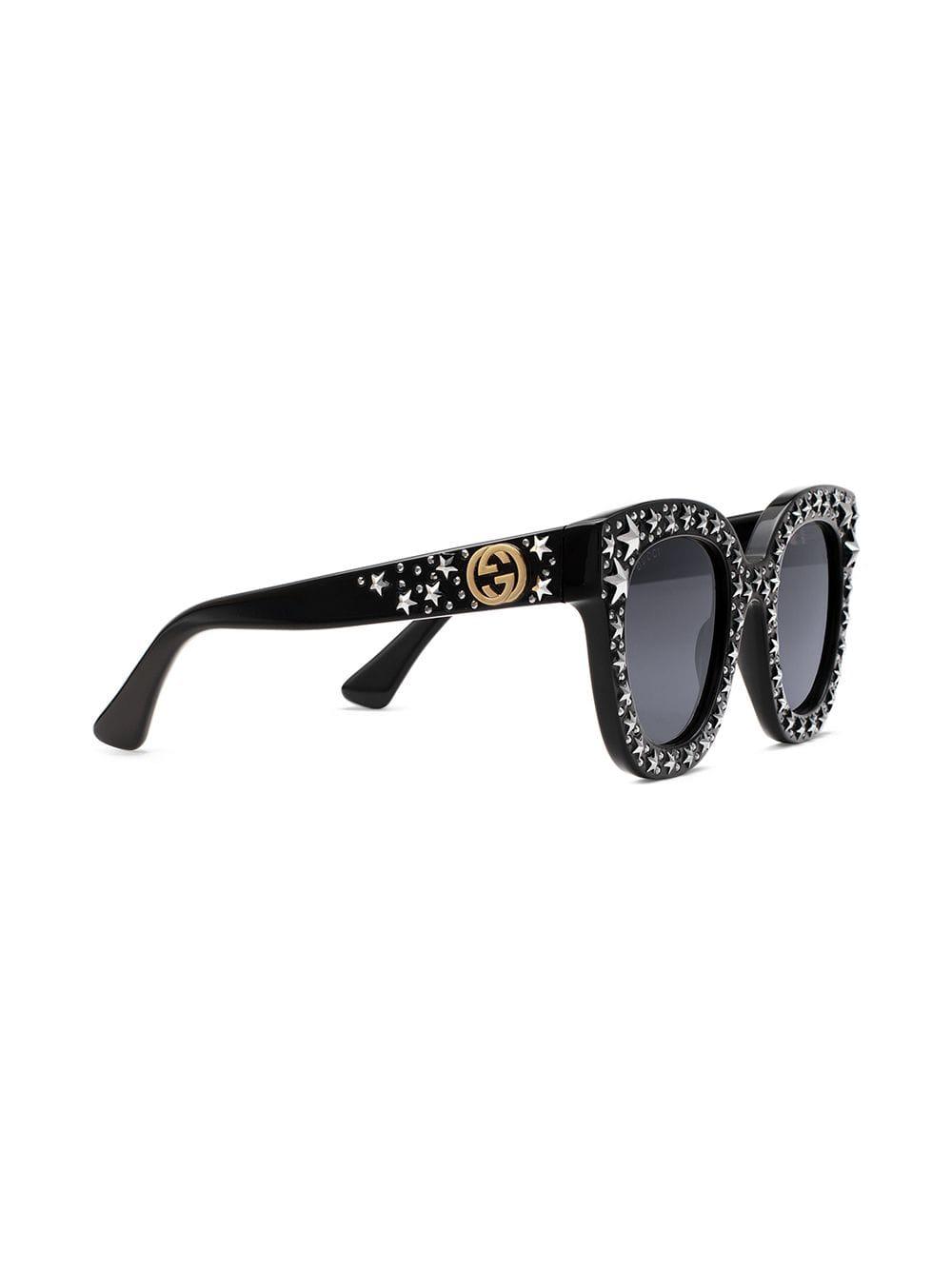 Gucci Star Embellished Sunglasses in Black | Lyst