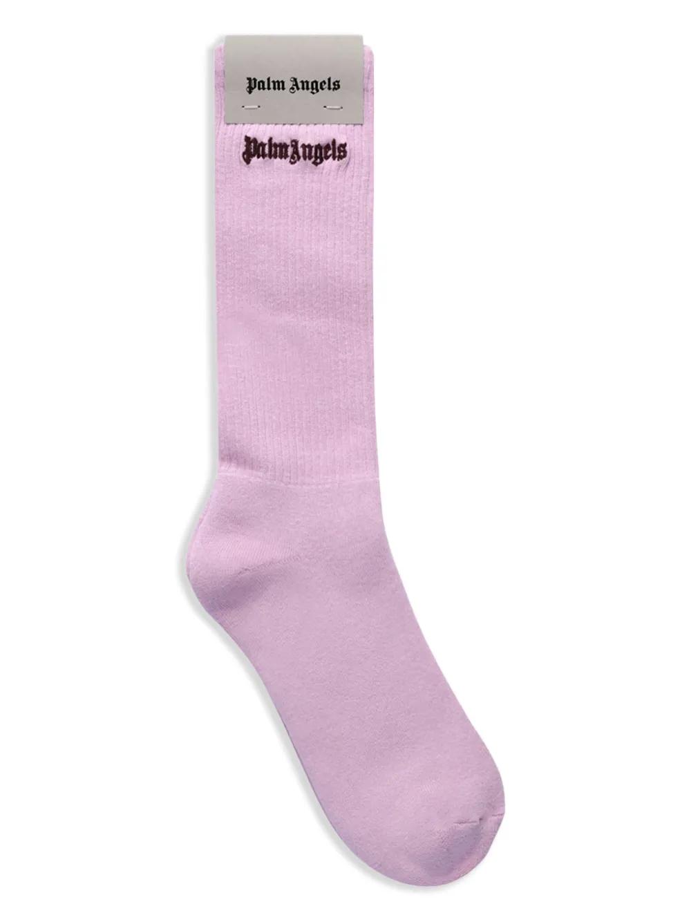 タイツ・ソックス PALM ANGELS Women Socks APWRA005F20FAB0010110 White PALM ANGELS WOMEN EMBROIDERED LOGO SOCKS