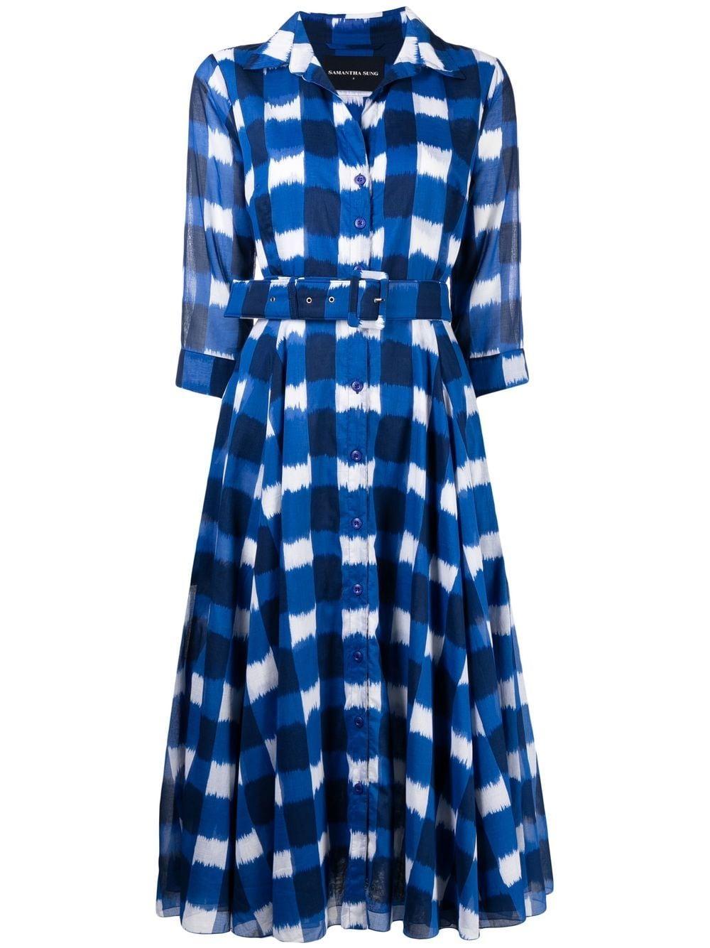Samantha Sung Ginghamcheck Print Midi Dress in Blue Lyst