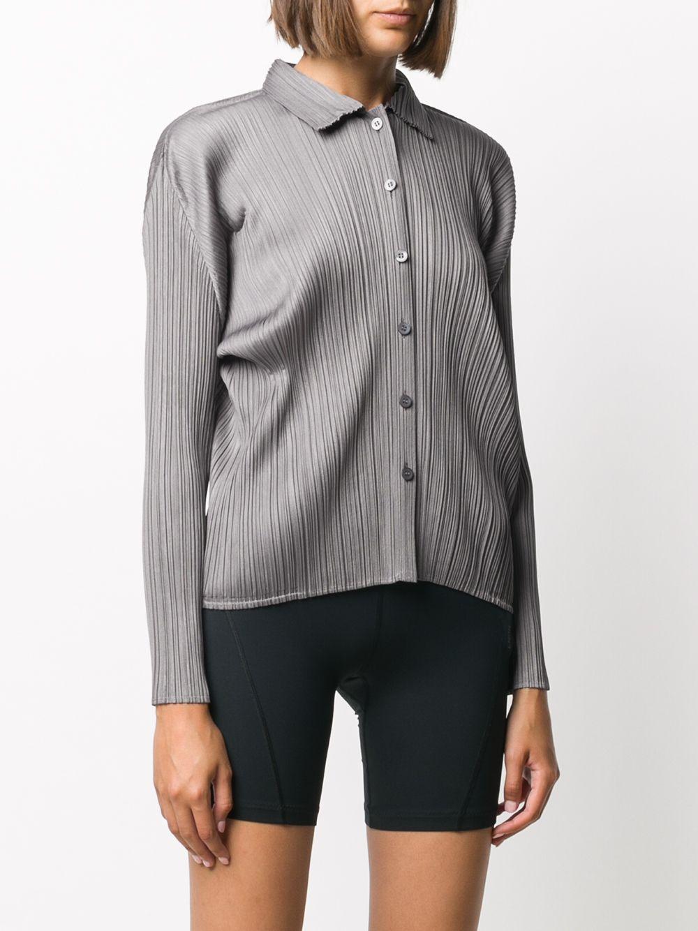 Pleats Please Issey Miyake Spread Collar Pleated Shirt in Gray