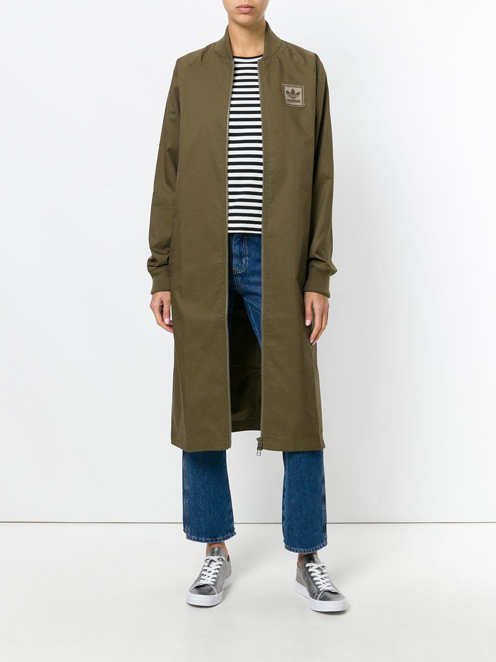 adidas Originals Cotton Extra Long Bomber Jacket in Green | Lyst