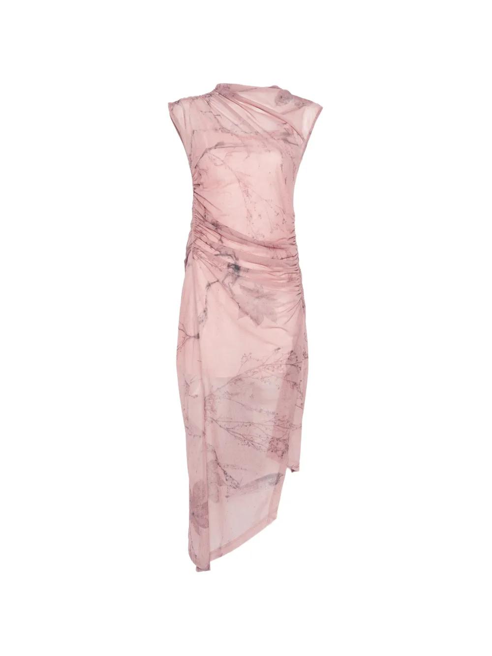 navy blue dress for baby girl ASOS DESIGN mesh asymmetric neck off-shoulder ruched midi dress in light  pink main image 1