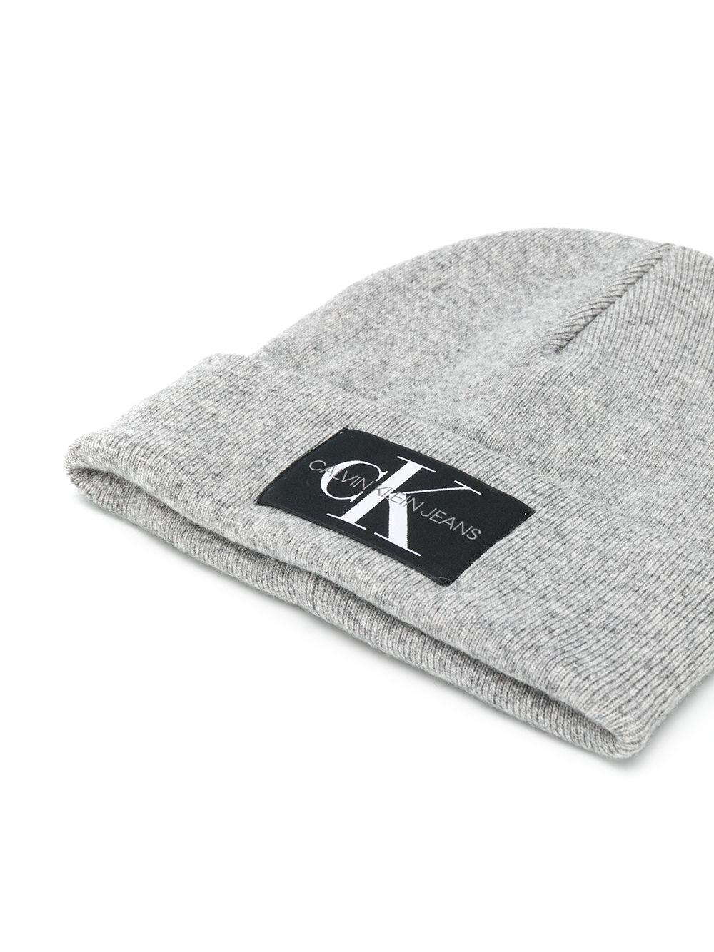 Calvin Klein Wool Logo Patch Beanie in Grey (Gray) for Men - Lyst