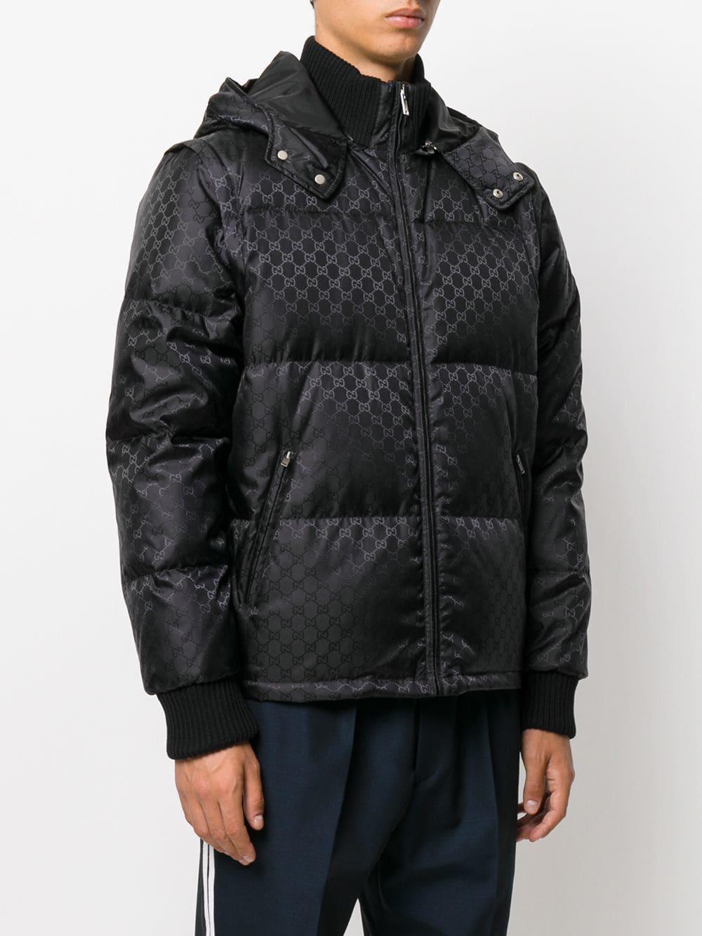 Post Disposed Partial Gucci GG Jacquard Padded Jacket in Black for Men | Lyst