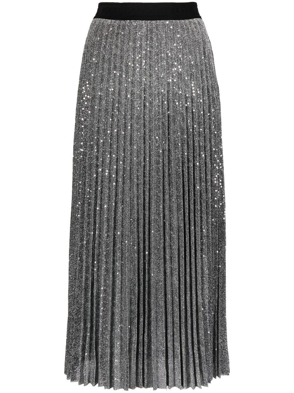 Karl Lagerfeld Logo-waistband Pleated Midi Skirt in Gray | Lyst