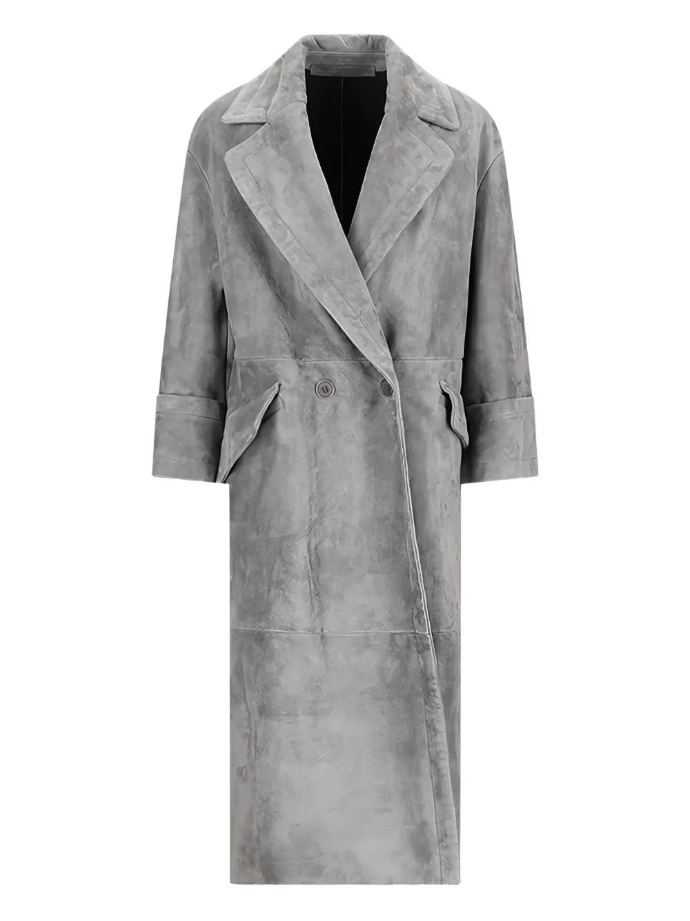 トレンチコート Salvatore Santoro Double-Breasted Ovine Leather Trench Coat Double-Breasted Leather Trench Coat, Black (US, Alpha, X