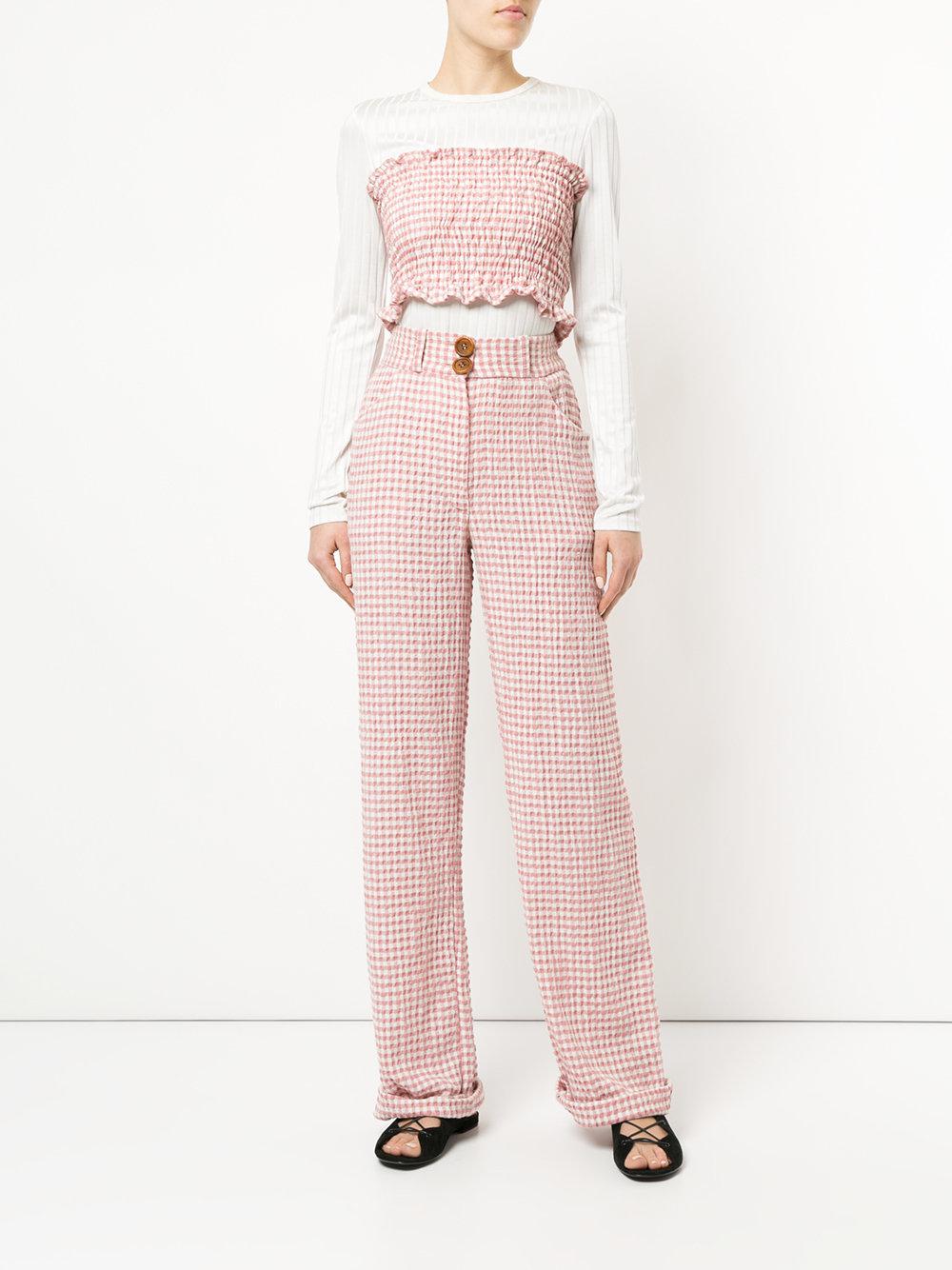 pink and white checkered pants
