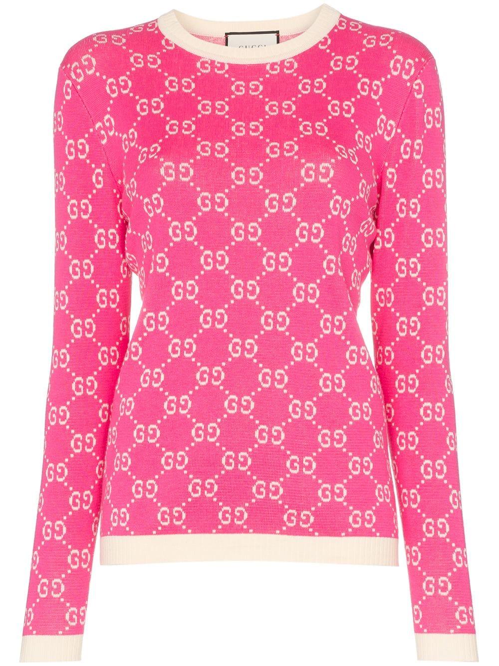 Gucci GG Logo Intarsia Cotton Jumper in Pink - Lyst