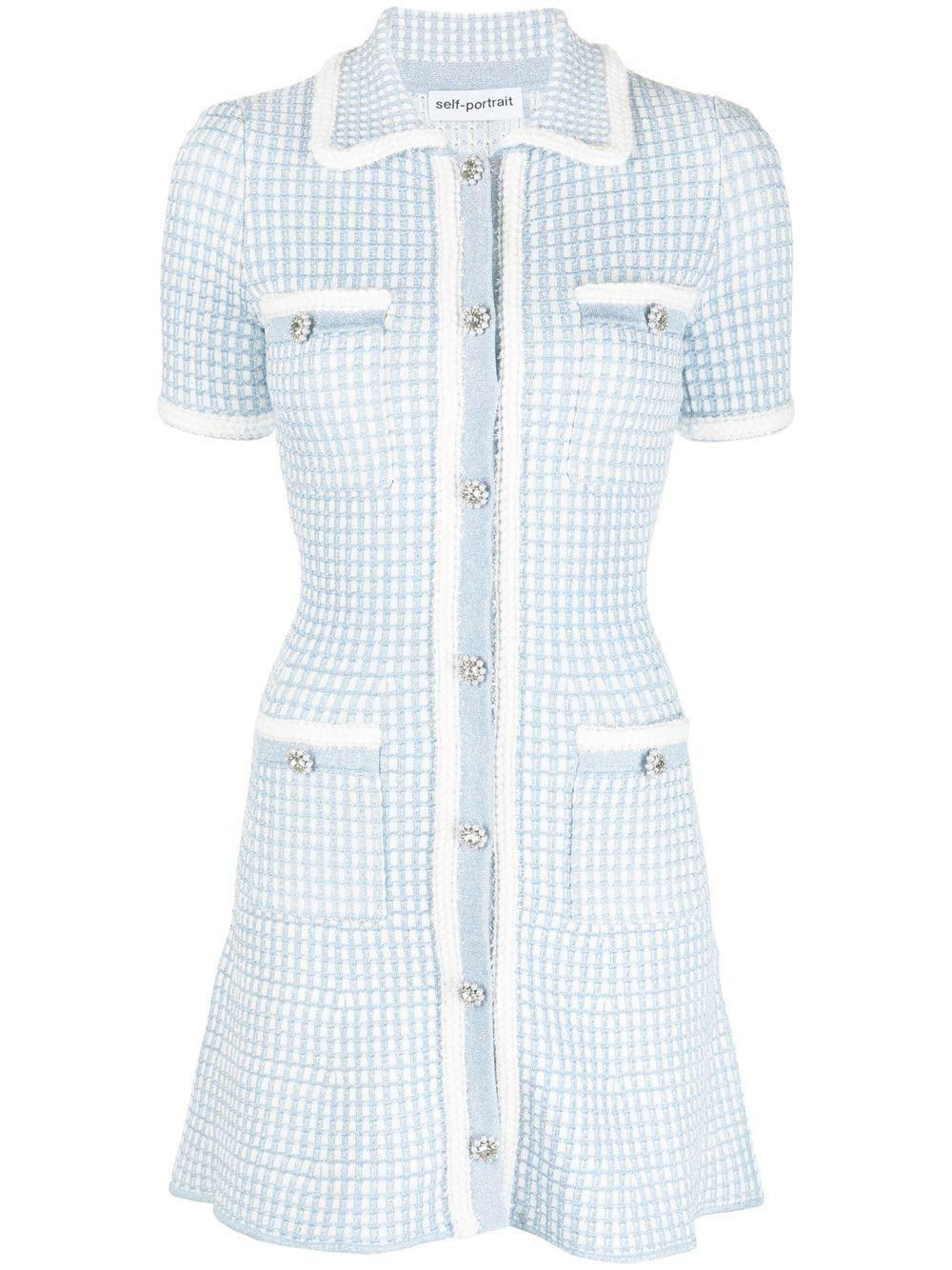 SelfPortrait Knitted Lurex Mini Dress in Blue Lyst