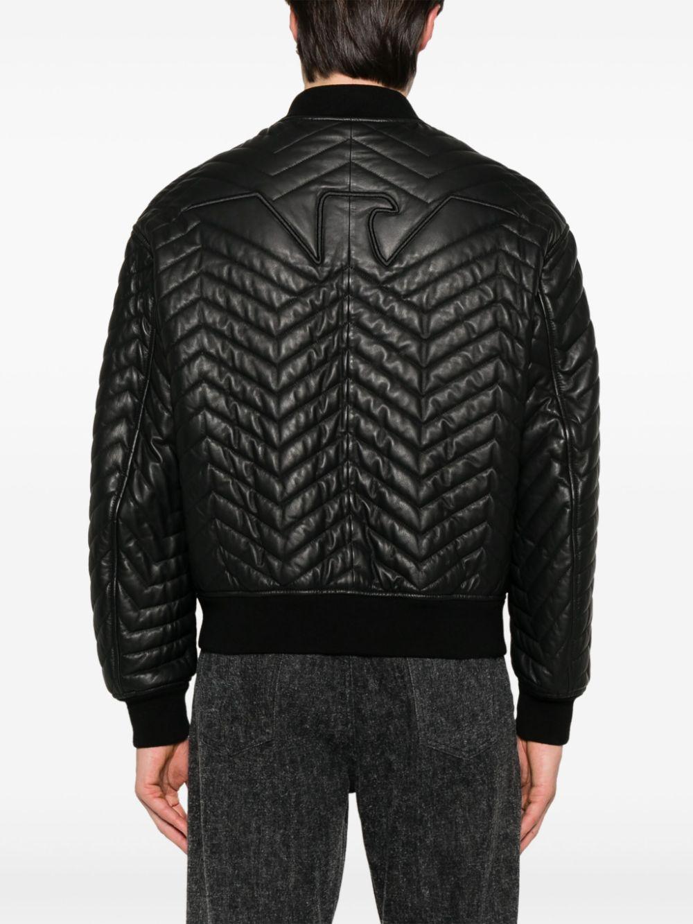 Emporio Armani メンズ ブラック レザー ボンバージャケット ジャケット