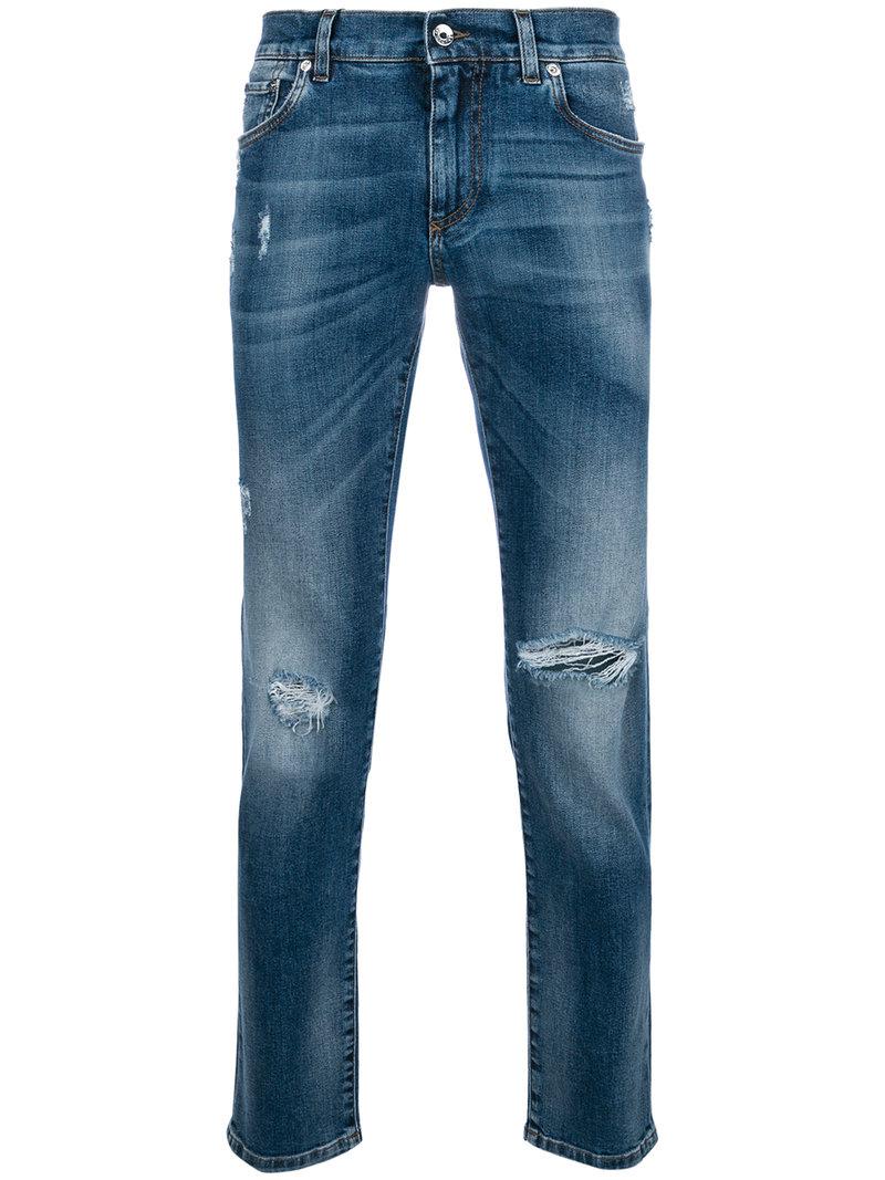 Dolce & Gabbana Denim Ripped Detail Jeans in Blue for Men - Lyst