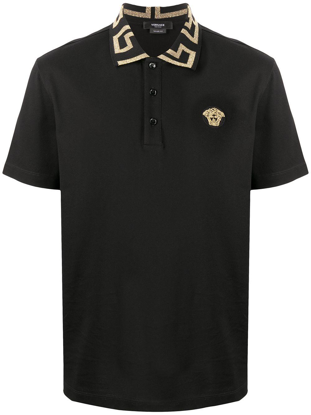 Versace Cotton Greca Collar Polo Shirt in Black for Men - Lyst