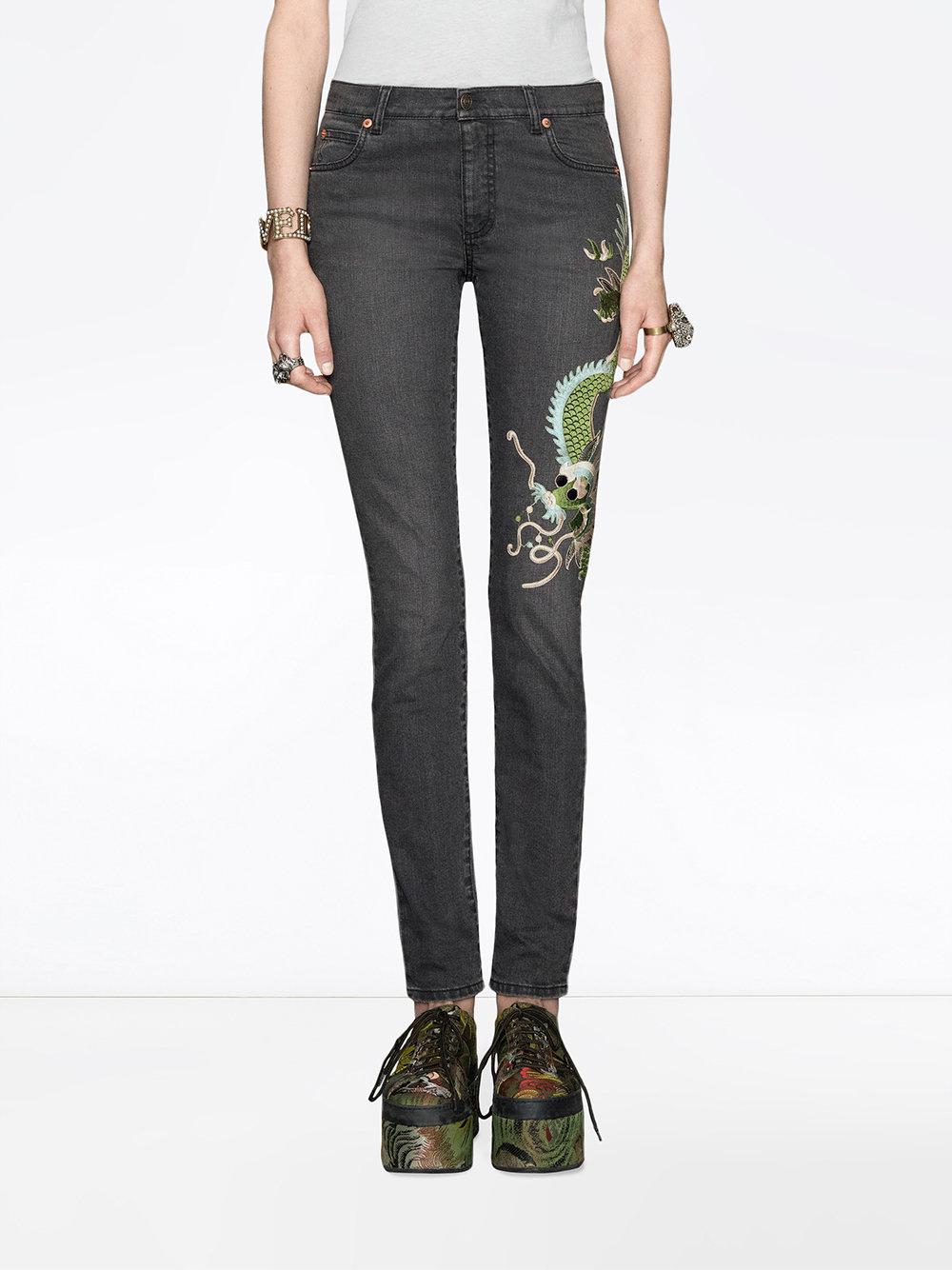 Gucci Dragon Embroidered Denim Skinny 