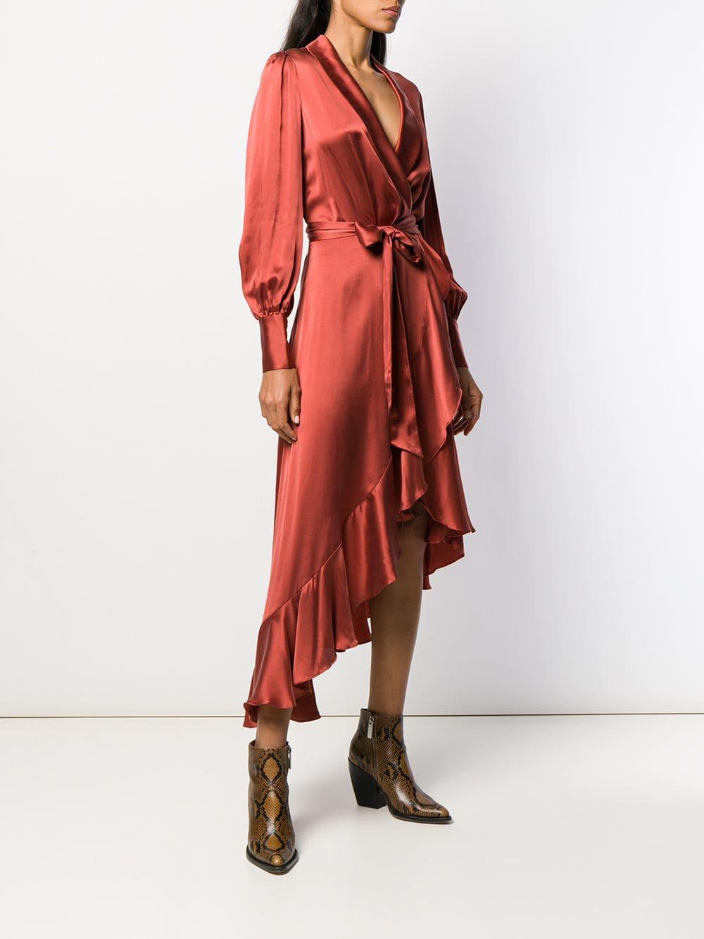 Zimmermann Silk Asymmetric Wrap Dress in Red - Lyst