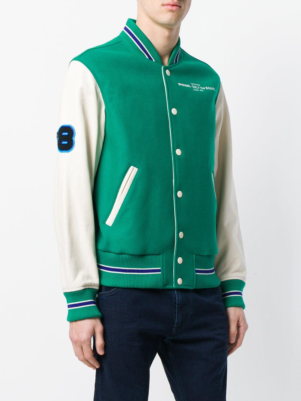 DIESEL Denim Buttoned College Jacket in Green for Men - Lyst