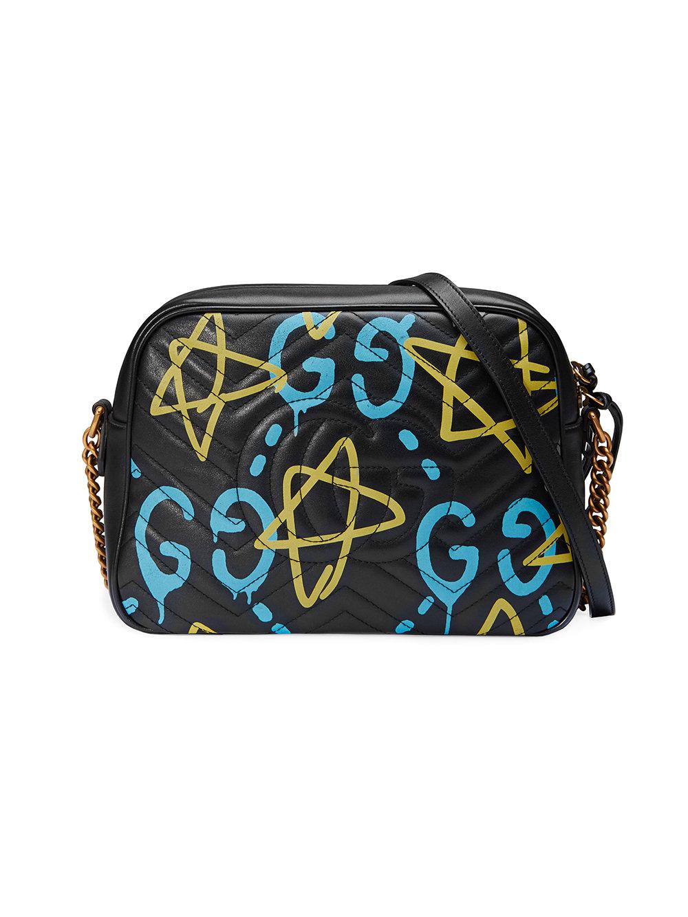 Gucci Ghost GG Marmont Graffiti-Print Leather Shoulder Bag in Black | Lyst
