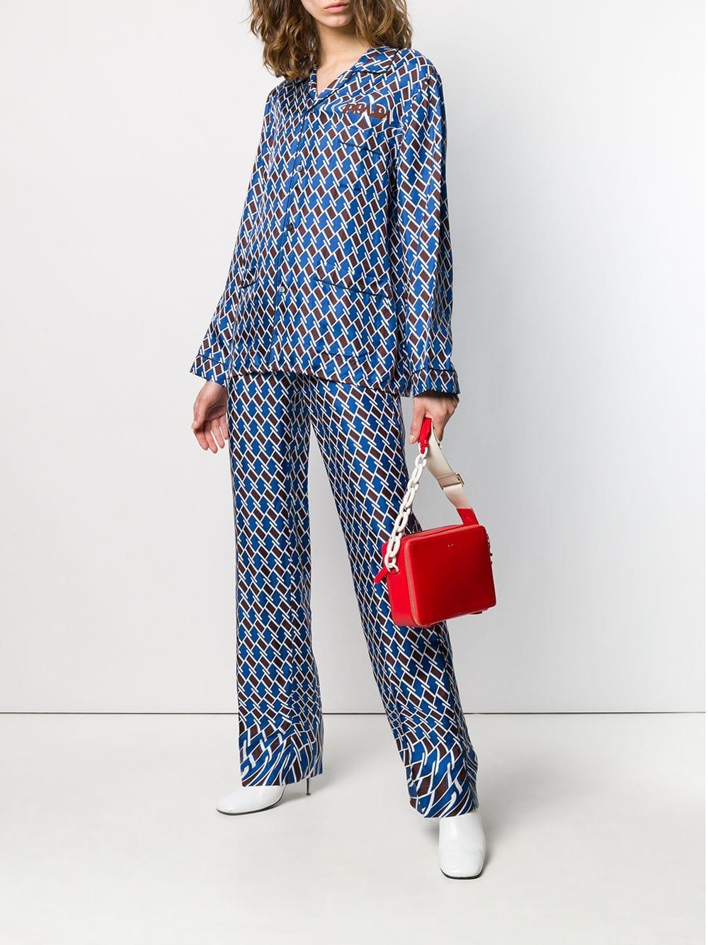 Prada Silk Geometric Print Pyjamas in Blue & Brown (Blue) - Lyst