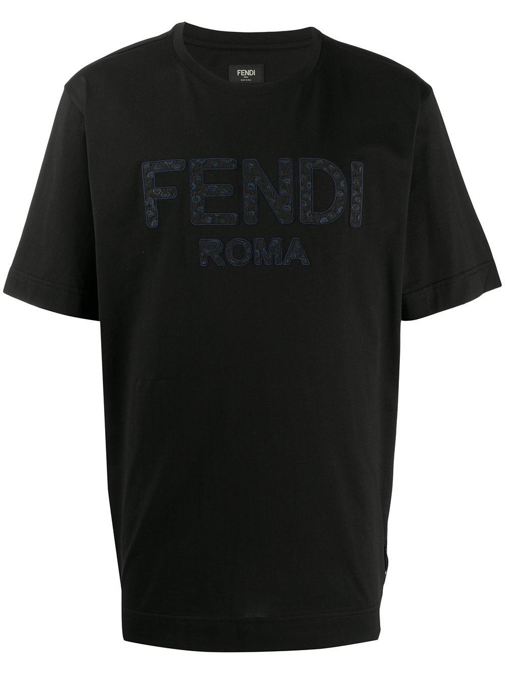 Fendi Cotton Roma Appliqué T-shirt in Black for Men - Lyst