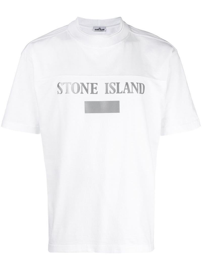 Stone Island Cotton Reflective Logo T-shirt in White for Men - Lyst