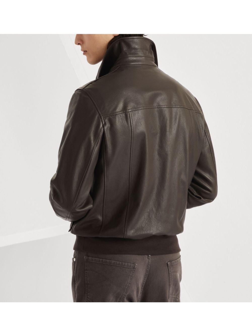 Brunello Cucinelli メンズ ブラック レザー フライトジャケット Brunello Cucinelli メンズ ブラック レザー フライトジャケット
