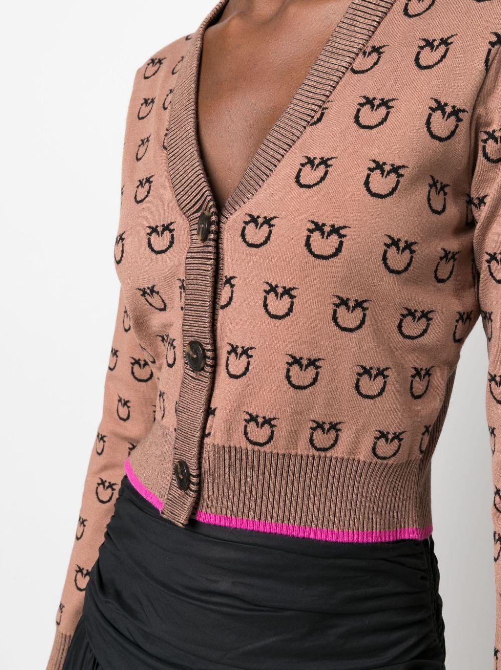 Pinko Pullover Online Shop - Womens Cropped Monogram Jacquard Brown/Beige