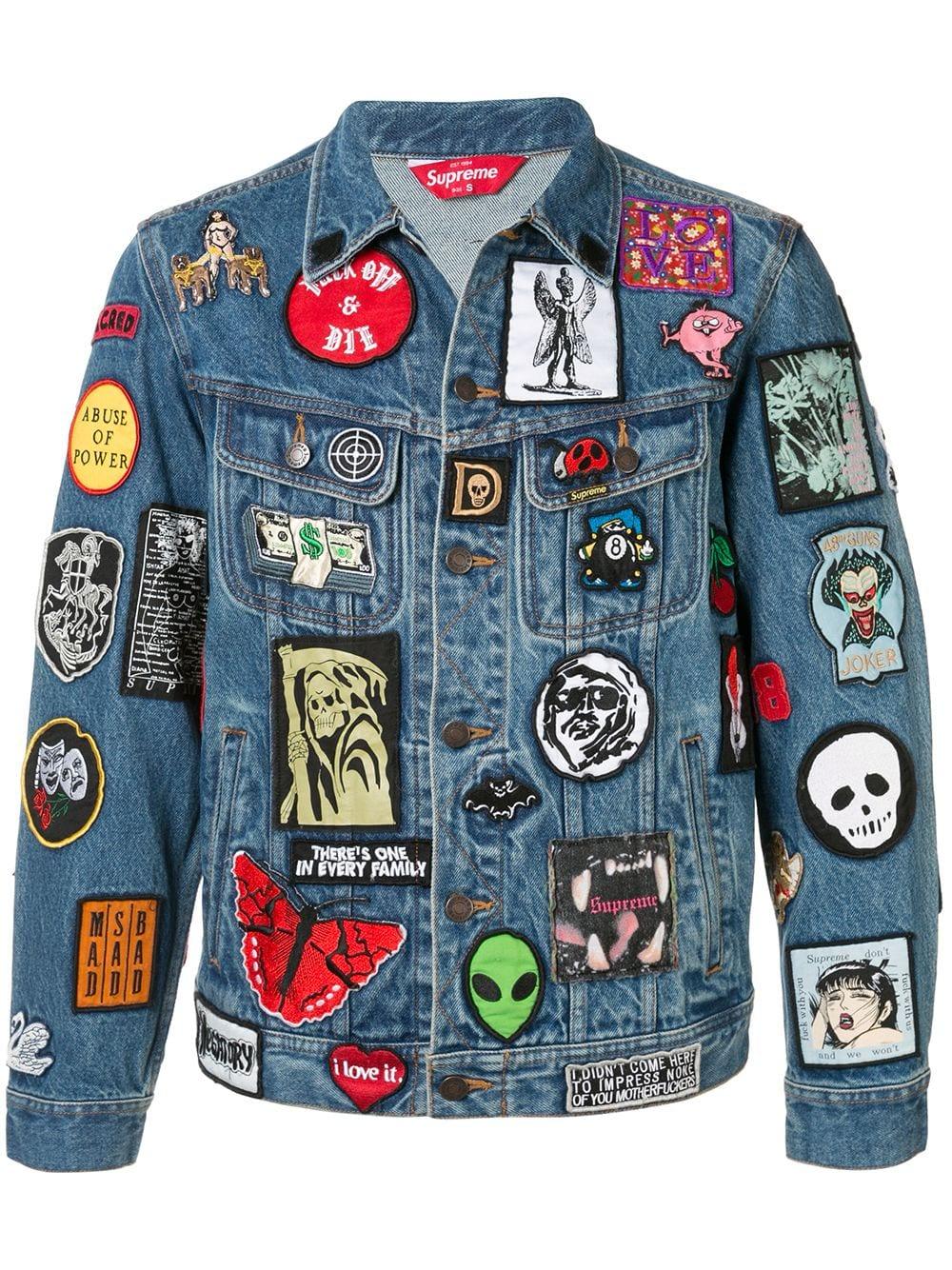 Supreme Patches Denim Trucker Jacket Ss18 in Blue for Men - Lyst