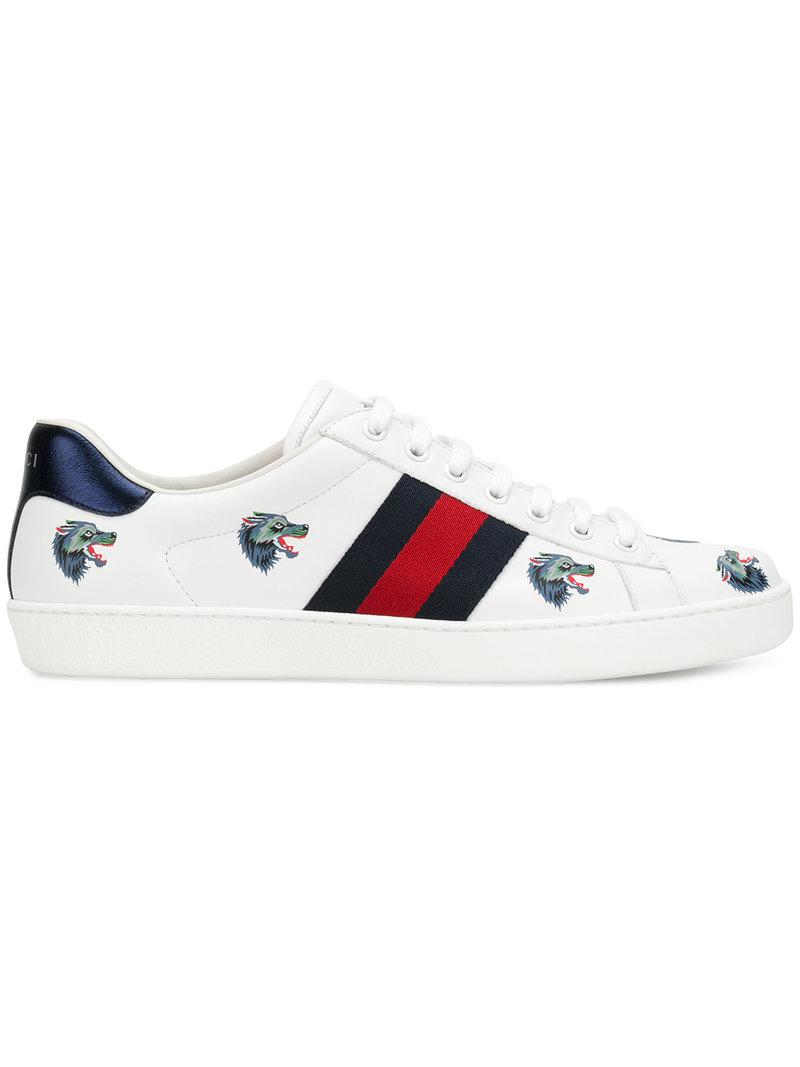 Gucci Leather Ace Wolf-embroidered 