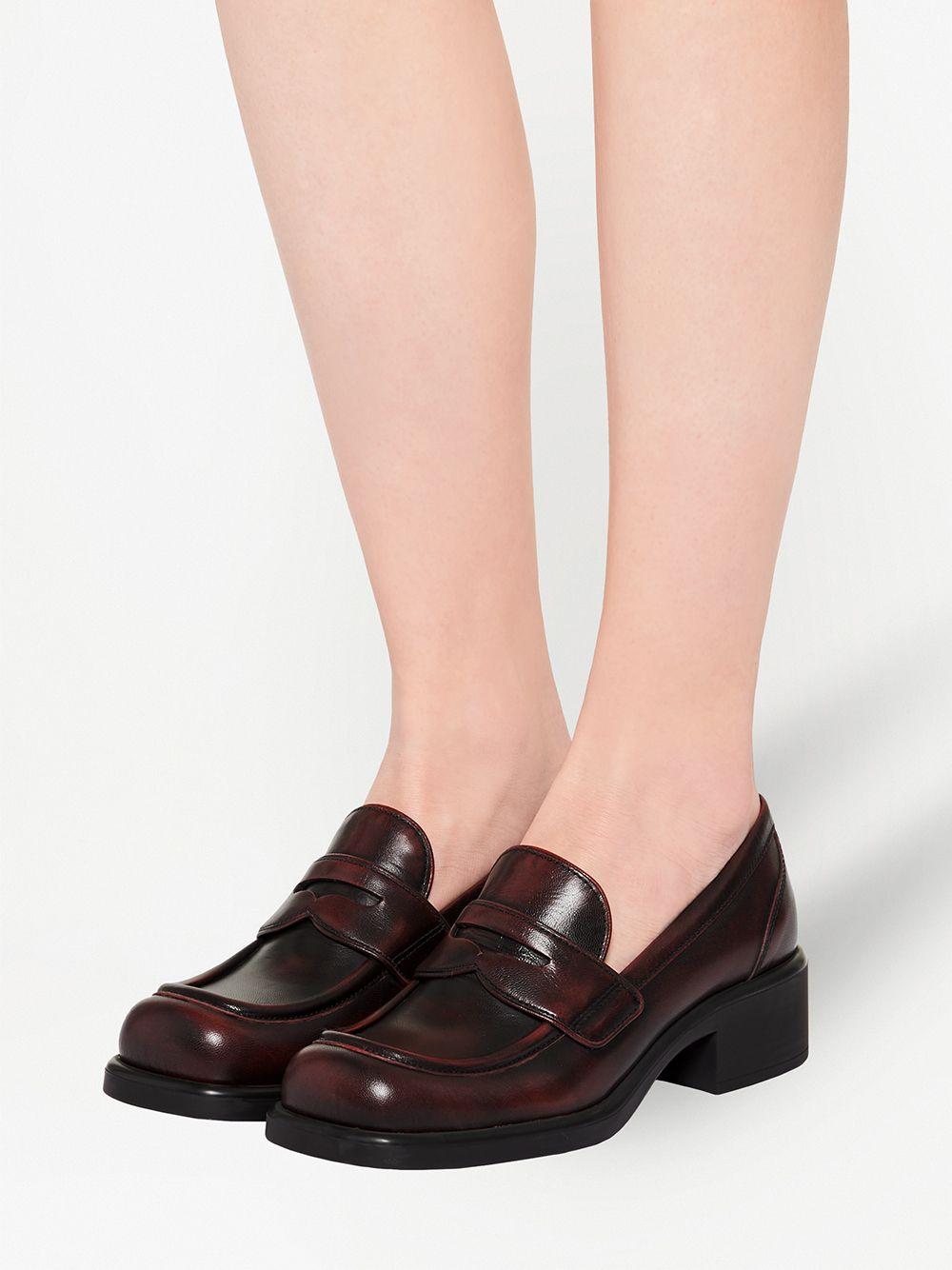 Miu Miu Square-toe Block Heel Loafers in Red | Lyst