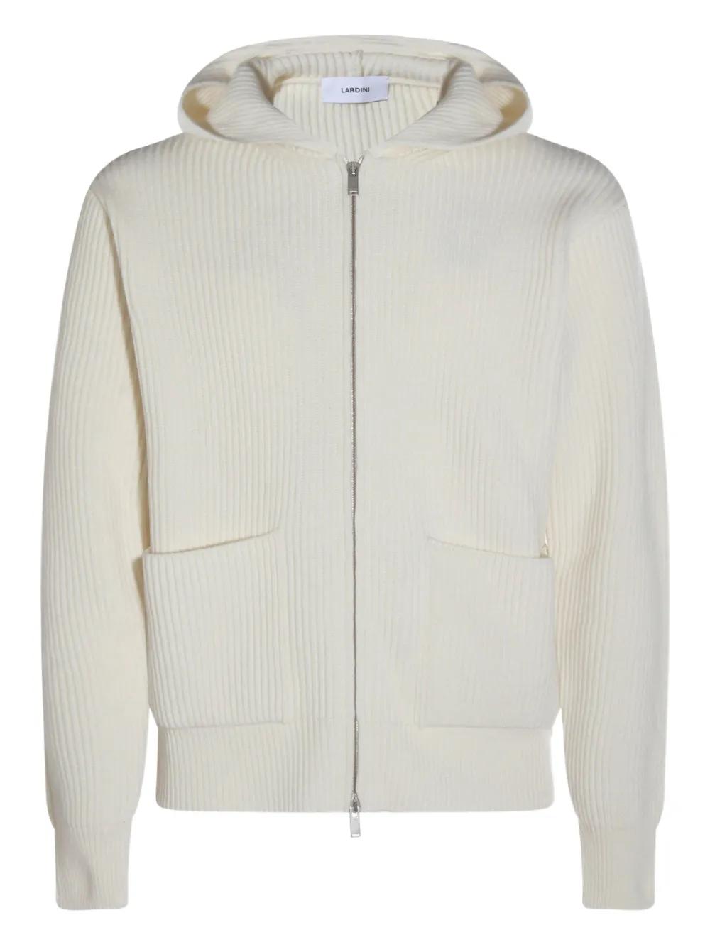 Lardini Ribbed Zip-Up Knitted Hoodie in White for Men | Lyst