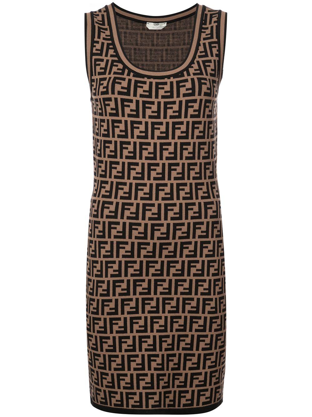 Fendi Ff Logo Jacquard Sweater Dress in Brown