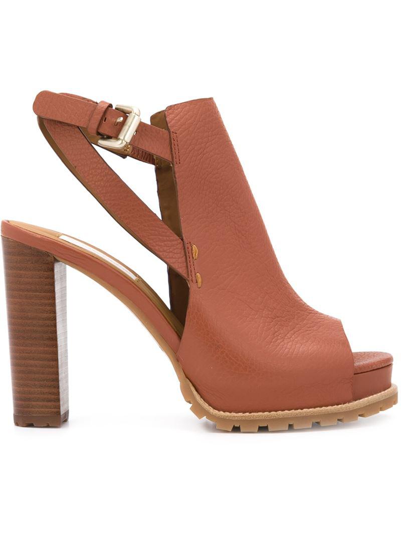 See By Chloé Leather Chunky Heel Sandals in Brown - Lyst